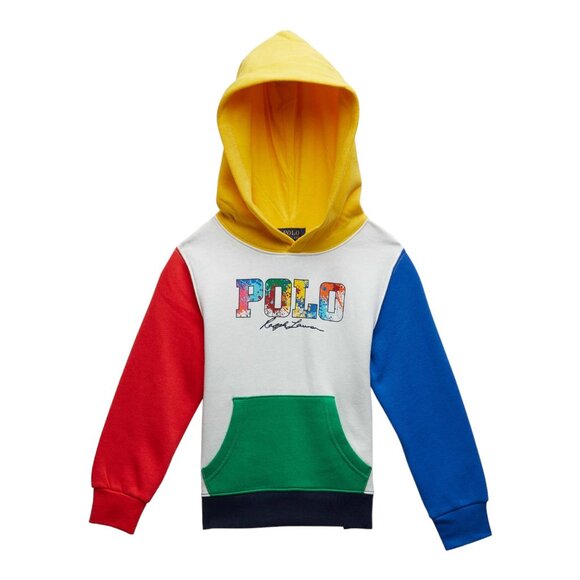 Polo Ralph Lauren Color Blocked Paint Splatter Logo Hoodie Sweatshirt Kids - Picture 3 of 4
